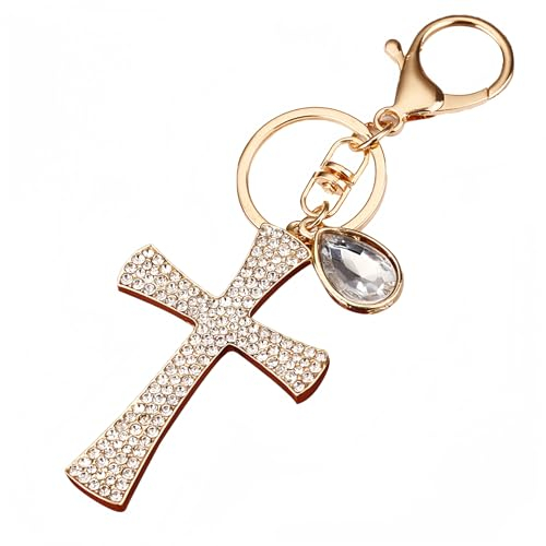 Benust Kreuz Schlüsselanhänger Auto mit Schlüsselring, Kreuz Anhänger Viel Glück Geschenk für Frauen Freundin, Bling Metall Schlüssel Anhänger