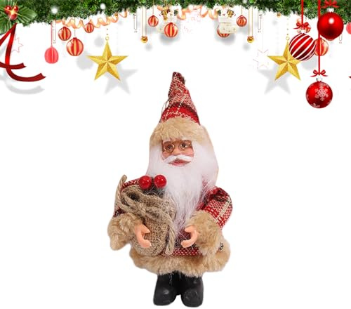 Weihnachtsmann Deko-Figur, 20 cm hoch, Santa Claus Figur, stehende Weihnachtsmann mit Geschenk oder Weihnachtsglocken, Winterdeko Weihnachten Stehende Winter Dekoration Nikolaus Weihnachtsdeko (C)