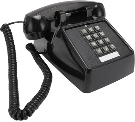 Schnurgebundenes Telefon mit Klingelton, Vintage Retro Festnetztelefon mit Großen Tasten, Lautstärkeregler, Altmodisches Schnurgebundenes Telefon (Black)