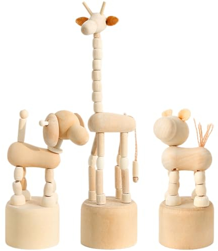 CHENKEE 3 Stück Kindergeburtstag Basteln, Basteln Kindergeburtstag, Holzfiguren für Kinder, Bastelset Kindergeburtstag, Holztiere Zum Bemalen, Möbel Ornamente (Tiger, Welpen, Giraffen.)