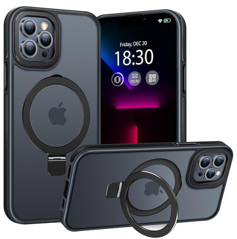 BENTIACC Handyhülle iPhone 13 pro max Hülle, mit Unsichtbarer Ständer, mit Mag-Safe, Militärschutz, [Transluzente Matte] Anti-Fingerabdruck hülle iPhone 13 pro max 6,7 Zoll(Schwarz)
