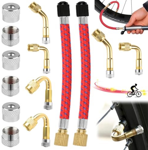 Liekadijiae 14 Pezzi Valvola di Estensione, Estensione della Valvola, Estensione della Valvola del Pneumatico, Estensione Valvola in Rame(45/90/135), Valvola Flessibile per Pneumatici, per Auto Moto