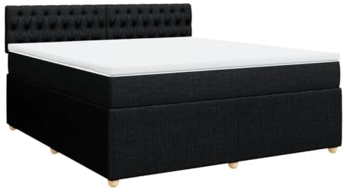 vidaXL Boxspringbett, Doppelbett mit Matratze Matratzenauflage, Bettgestell mit Kopfteil, Polsterbett Bett für Schlafzimmer, Schwarz 180x200cm Stoff