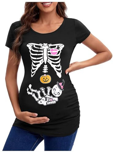 New Head Squelette Halloween Femmes Enceintes Vêtements Top Teasing Européen et Frontière T-shirt Top Femme Enceinte T-shirt, Bleu marine., M