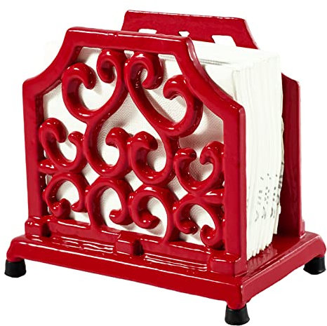JOGREFUL Serviettenhalter für Tisch, Gusseisen, Küche, Vintage-Serviettenspender für Esstisch/Badezimmer/Hotel/Büro/Restaurant, robuster Gäste-Papierhandtuch-Organizer, quadratisch, Rot