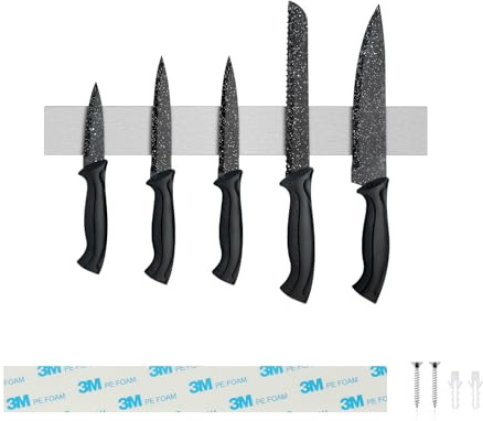 Sampoes Magnetleiste Messer 30cm, Edelstahl Messerhalter Magnetisch, Magnet Messerhalter Schraube, Magnetleiste Selbstklebend für Messer und Utensilien, Silber