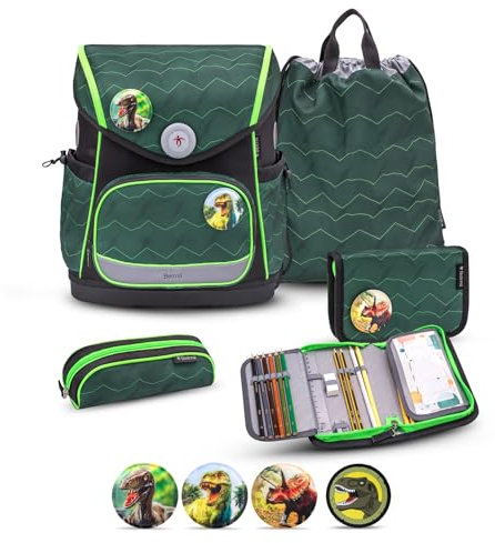 Belmil Premium Compact Plus ergonomisches Schulranzen Set 5 - teilig, AGR, Brustgurt, Hüftgurt, Magnetverschluss (405-41/P/S) (Twist of Lime 2)