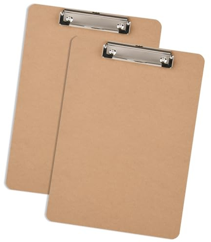 Büro-Klemmbrett aus Hartfaserplatte, Briefgröße Klemmbrett mit niedrigem Profil-Clip, klassische Klemmbretter, 22,9 x 31,8 cm, Holz-Klemmbretter für Büro, Schule, Krankenhausbedarf, Braun, 2 Stück