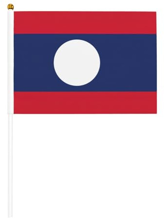 Lot de 10 mini drapeaux imprimés du Laos sur bâton 14 x 21 cm