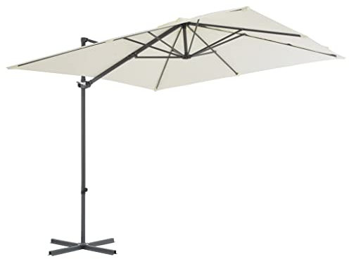 Eleganz Sombrilla de 250 x 250 cm, color blanco arena con mástil de acero, acero recubierto de polvo y tela de alta calidad, perfecta para jardín, terraza y balcón, duradera y resistente a la