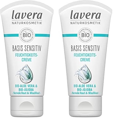 lavera basis sensitiv Feuchtigkeitscreme Bio Aloe Vera & Jojoba ∙ Intensive Feuchtigkeit ∙ Vegan Bio Pflanzenwirkstoffe Naturkosmetik Natural & innovative Gesichtspflege (1x50 ml) | 50ml (2er Pack)