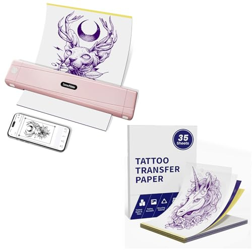 TATTMUSE Rose Thermocopieur Tatouage Bluetooth avec 35 Feuilles de Papier Format A4, Machine Transfert de Tatouage pour Artistes de Tatouage et débutants