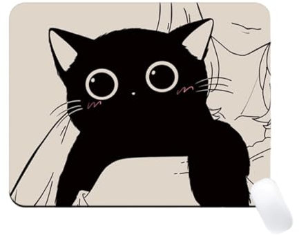 Alfombrilla Ratón, Mouse Pad con Base Goma Antideslizante, Alfombrilla de Ratón con Estampado de Gato Negro, 260 x 210x 3 mm
