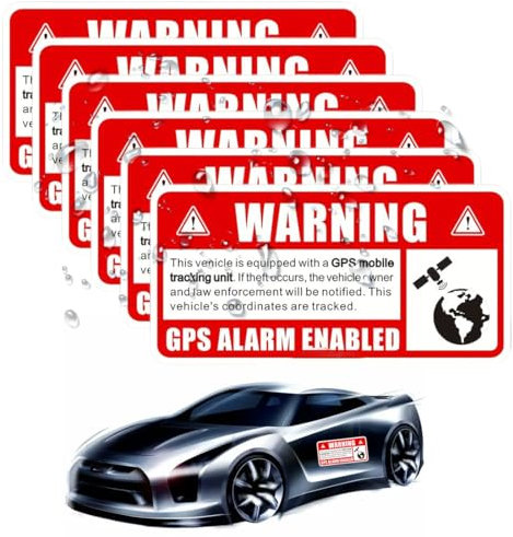 WUSJCOF Set di 6 adesivi di avviso per sistema di tracciamento GPS con allarme, per uso interno ed esterno, resistente alle intemperie, effetto carbonio, per auto e bici, gps, (10 x 5 cm)