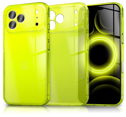 NALIA Neon Silikonhülle für iPhone 17 Pro - Knallige Signal-Farbe & Linsenschutz - Vibe (Transparentes Case) - Marke aus Berlin, Farbe:Gelb