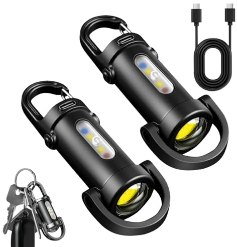 ASPUIC 2PCS 1200LM Super Bright Mini Keychain Flashlight Waterproof,Rechargeable USB LED Torch,Waterproof Small Pocket Keyring Light,Portable EDC Torches for Hiking,Camping,Emergency(Black)