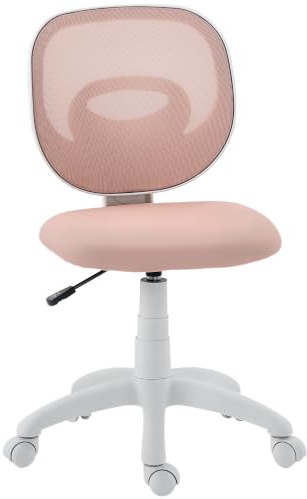 HOMCOM Bürostuhl Ergonomischer Schreibtischstuhl Armlos Gepolstert Rosa | C-förmige Rückenstütze, Höhenverstellbar, Drehstuhl, Computerstuhl