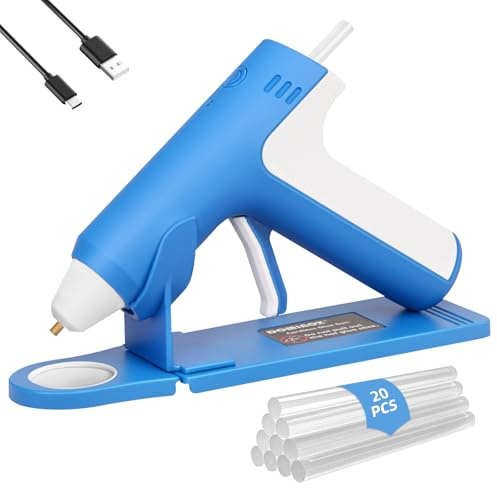 DOMINOX 4V Cordless Hot Glue Gun with 20 Glue Sticks, Blue | Cordless Glue Gun with 25s Fast Preheating, 2000mAh Type-C Rechargeable, Smart-Power-Off, for Art, Craft, DIY, Home Repairs
