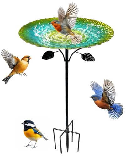 Bac à oiseaux debout 85 cm résistant à l'hiver avec base solide à 5 dents Grand bac à oiseaux en fonte en métal résistant au gel Vert rétro Facile à nettoyer