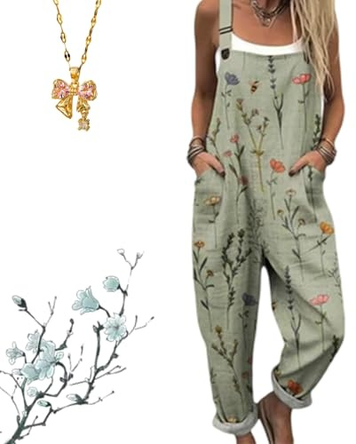 Liocwocne 2026 New Wide Leg Jumpsuits for Women, Comfortable Printed Overalls, Adjustable Straps with Pockets, Casual Loose, Creates A Harmonious And Slimming Visual Effect(1,2XL)