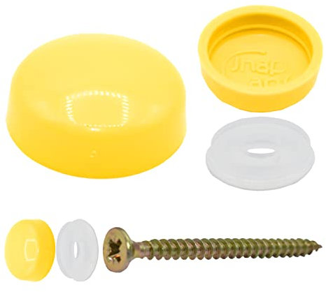 Snap-On Two Piece Dome Screw Cover Caps - Pack of 50 Large Gloss Caps & Bases : Yellow