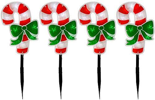 WeRChristmas Candy Cane Pathway Christmas Lights Double Sided, 24 cm - Multi-Colour, Set of 4