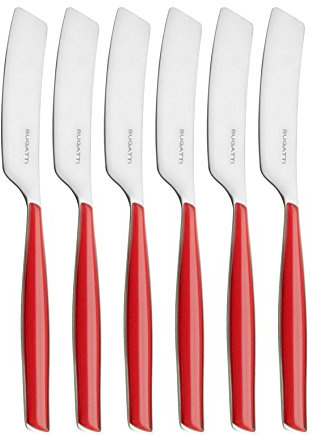 BUGATTI, Glamour, Set 6 Spalmatori Piccoli in Acciaio Inox 18/10 e Manico Colore Rosso, Lavabili in Lavastoviglie, con Stampaggio PRO-Tech System
