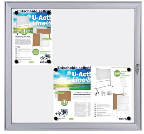 FRANKEN Schaukasten Security - Feuerfest für den Innenbereich, Klapptür, 6x A4, 74,1 x 69,6 x 2,3 cm, Brandschutzklasse B1, magnetisch, mit Aluminiumrahmen zur Wandmontage, SKB6S