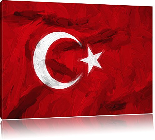 Pixxprint Turkey Flag, Türkei Flagge Pinsel Effekt, Größe: 120x80cm, Leinwandbild, fertig gespannt, Wandbild, Dekoration, Kunstdruck, kein Poster