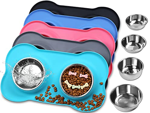 VIVAGLORY Bols pour Chiens, Bols pour Nourriture pour Chiens, Bols pour Eau pour Chats et Chiots en Acier Inoxydable avec Tapis en Silicone Antidérapant et Anti-éclaboussures, Moyen, Turquoise