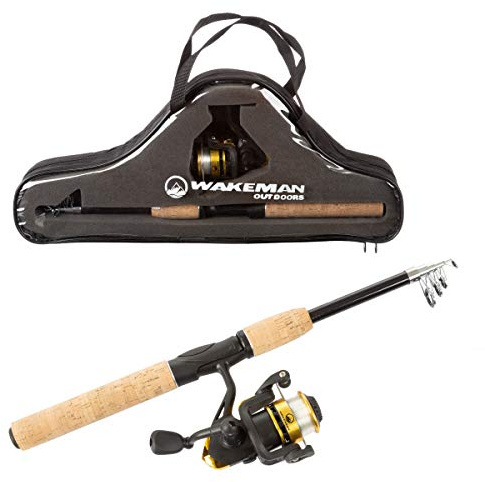 Telescopic Fishing Pole - 5.5-Foot Carbon Fiber Rod and Ambidextrous Reel Combo with Handy Carrying Case for Lake, Pond, or River by Wakeman (Black)