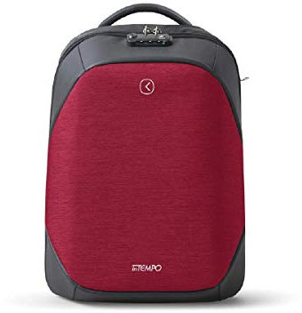 Intempo Zaino Antifurto Versatile Tekniko Big in Tessuto Idrorepellente Antistrappo, Cavo Telescopico Antifurto, Chiusura con Combinazione, Presa USB Esterna, Dimensioni 34 x 46 x 16 cm, Colore Rosso