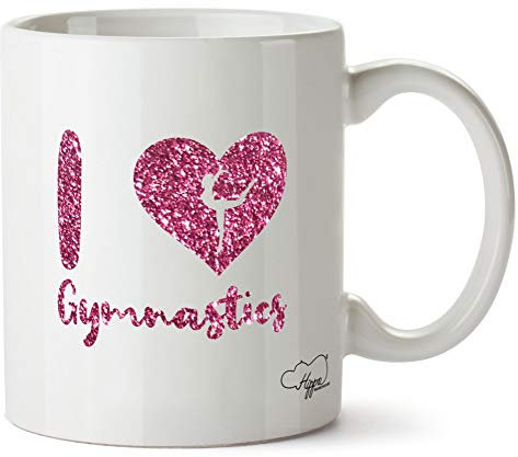 Hippowarehouse I Love Gymnastics - Pink Glitter Printed Mug Cup Ceramic 10oz