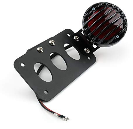 Artudatech Motorrad Kennzeichenhalterung, Moto Bobber Vintage Retro Seitenachse Nummernschild Gitter Rücklicht für Harley