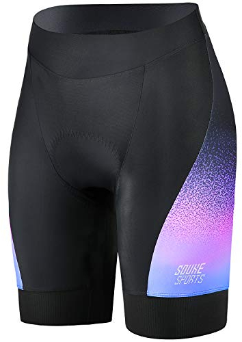 Souke Sports Radlerhose Damen Fahrradhose Gepolstert Schnelltrockende Radhose Kurz mit Atmungsaktive 4D Gel Sitzpolster