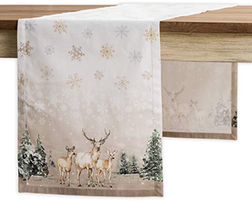 Maison d' Hermine Table runner 100% Cotton Single Layer Table Runners 230 CM long for Christmas Decorations Home Kitchen Dining Party Wedding Bridal Shower (Deer in The Woods, 37 cm x 230 cm)