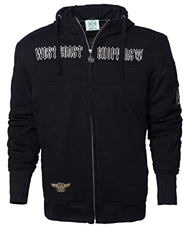 West Coast Choppers Men Zip Hoodie CFL Riding, Color:Black, Size:S