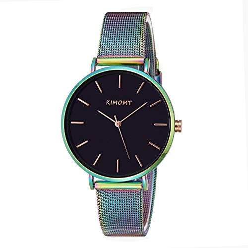 KIMOMT Damen-Armbanduhr, Leder, Quarzuhr, wasserdicht, modische Armbanduhr für Damen, Mädchen, Mesh-Band, Blau, Armband