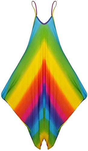 WearAll Women's Lagenlook Strappy Baggy Harem Jumpsuit Dress Top Playsuit Cami - Rainbow - One Size