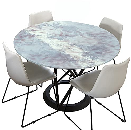 Morbuy Rund Tischdecke Elastisch, Nordic Graffiti Rund Tischdecken Wasserdicht Lotuseffekt Abwaschbar Abwischbar Tischtuch für Dekoration Küchentisch Garten Outdoor (Durchmesser 100cm,Marble)
