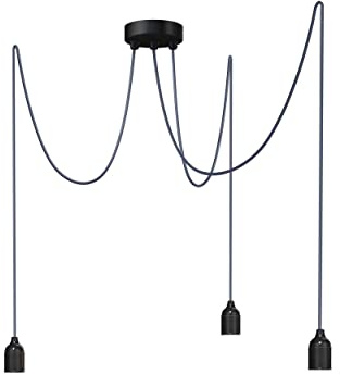 Relight Pendelleuchte 3-flammig Kraken (höhenverstellbar), E27 Lampenfassungen aus Bakelit, 3x 1.5 Meter Textilkabel Graphit