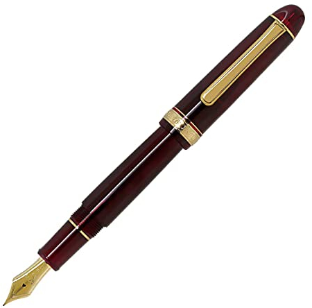 PLATINUM Japanischer Füllfederhalter 3776 Century Gold Trim Bourgogne C/Rot/ 0,54-0,64 mm/Handgefertigt/Feder aus 14-Karätigem Gold/mit Geschenkbox/Füllhalter PNB15000-71C
