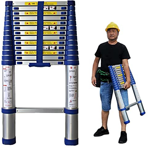 HWF Teleskopleiter Leiter Treppenleiter 8m/7m/6,2m/5m/4m/3,8m/2,6m lang Teleskopierbare Teleskopauszugsleiter, Aluminium Ausziehbare Leiter für Home Rooftop RV Attic Outdoor Work, Last 150kg, Silber