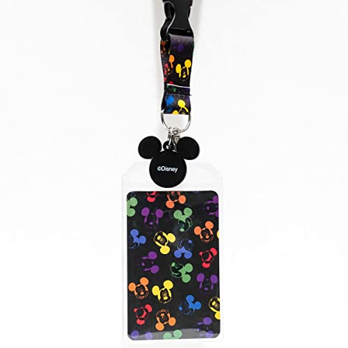 Disney Mickey Mouse Rainbow Lanyard - Exclusive - 33 inches Long with Badges Holder - Black and Multi-Colored Vegan Friendly