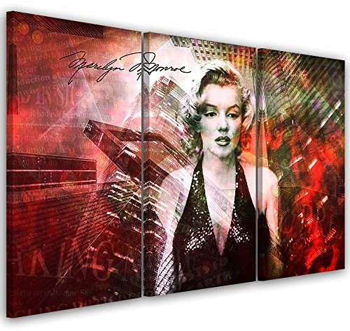 Feeby 3-teilig Bild auf Leinwand 60x40 cm Porträt Abstraktion Marilyn Monroe Kunstdruck Modern Wandbilder Deko Flur Wohnzimmer Ikone Popkultur Schauspielerin Rot
