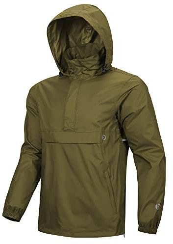 Outdoor Ventures Veste de pluie pour homme - Pull imperméable avec capuche - Veste réfléchissante - Veste légère - Veste coupe-vent respirante, vert gazon, XL