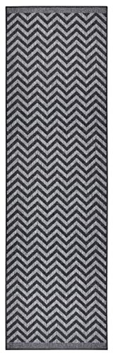 NORTHRUGS In- und Outdoor Teppich Palma 80x350cm - Wendeteppich Wetterfest Modernes Design Zick-Zack Muster Teppich für Balkon Terrasse Garten Wintergarten Wohnzimmerteppich Wasserfest in Night Silver