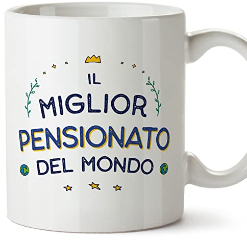MUGFFINS Tazas para JUBILADO hombre - En Italiano - Miglior del Mondo - 11 oz / 330 ml - Regalo original y divertido