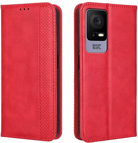EASSGU Custodia per TCL 406s / TCL 405 / TCL 406 / TCL 408 (6.6 Inches) Pelle PU Flip Folio Cover con Interruttore Magnetico, [3 Slot Schede] [1 Portafoglio] Case - Rosso