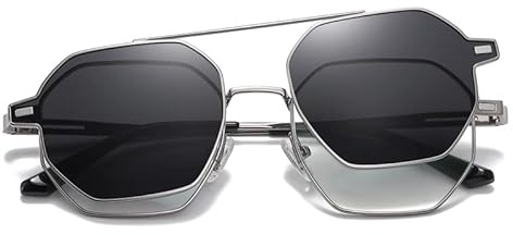 Cyxus Brillengestelle mit Magnetisch Clip Polarisierte Sonnenbrille Herren Damen Leichtes Metall Rahmen Sonnenbrille UV 400 für Fahren Angeln Reisen (01Schwarz)